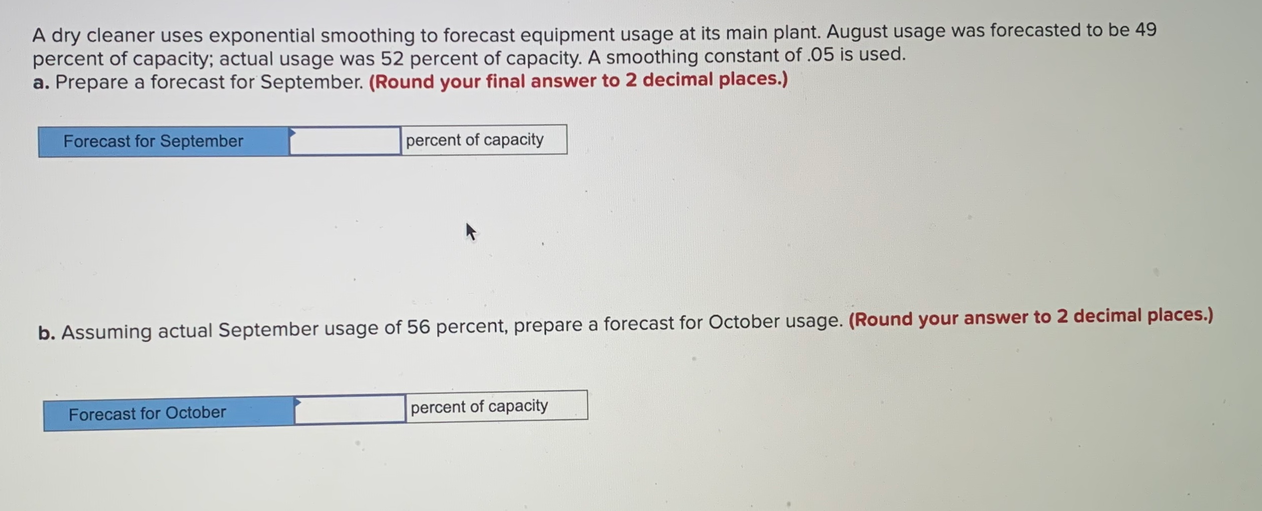 A dry cleaner uses exponential smoothing to