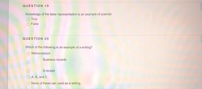 QUESTION 19 Knowledge of the false representation