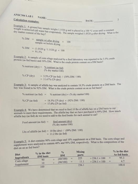 ANSC304 LABI Problems: IMPORTANT - SHOW ALL YOUR