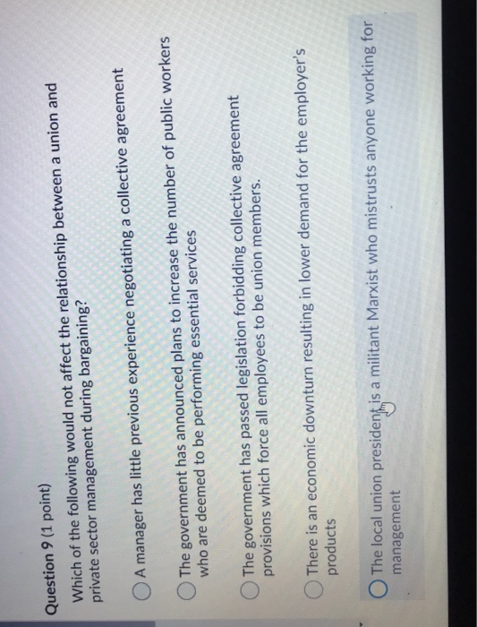 Question 9 (1 point) Which of the following would