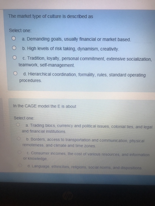 The market type of culture is described as Select