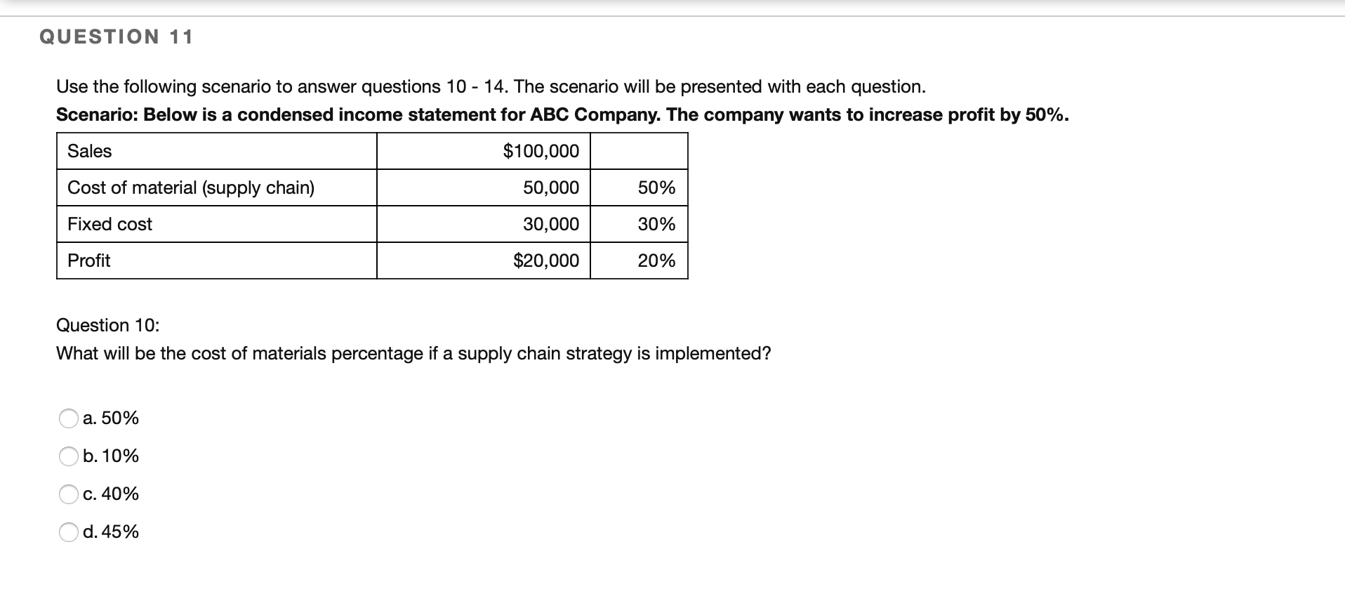 QUESTION 11 Use the following scenario to answer