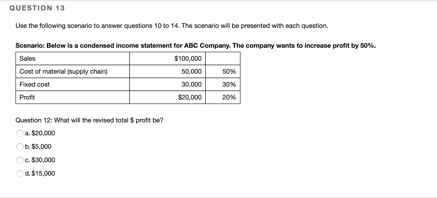 QUESTION 11 Use the following scenario to answer