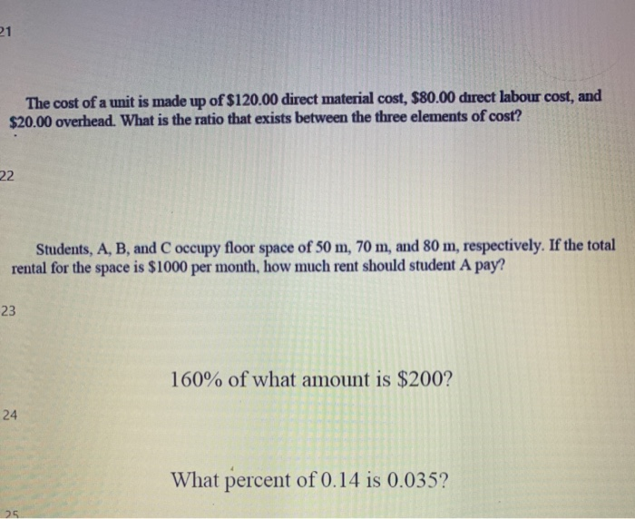 21 The cost of a unit is made up of $120.00