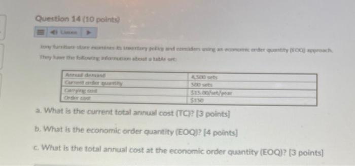 a. What is the current total arinual cost (TC)?