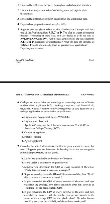 1. Explain the difference between descriptive and