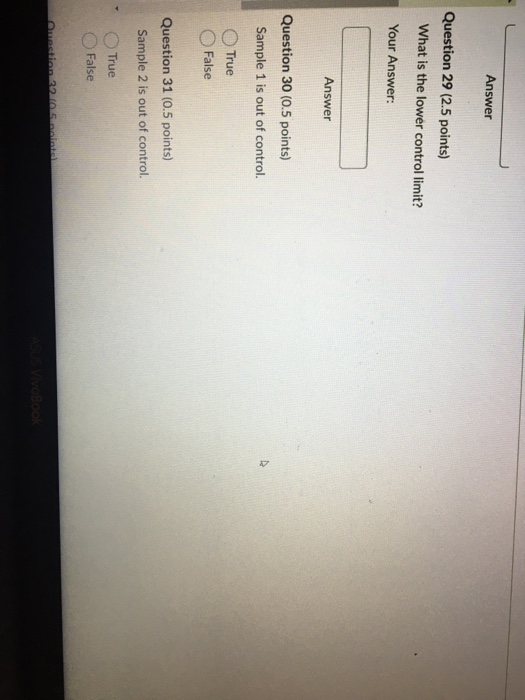 A quality inspector took six samples, each with