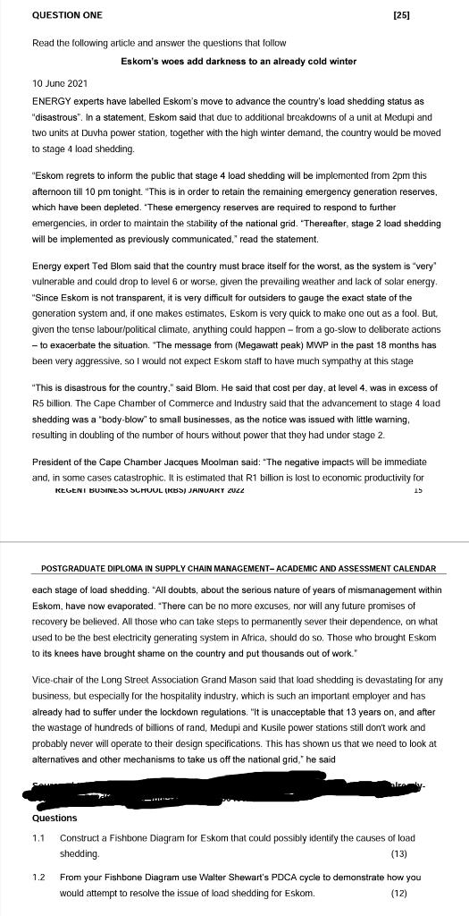 QUESTION ONE [25] Read the following article and