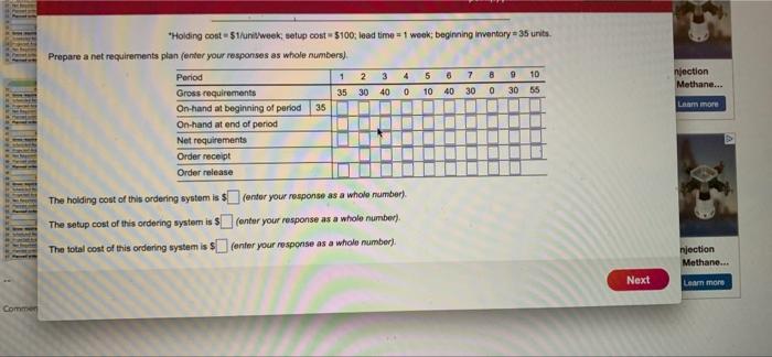 Using the gross requirements schedule below