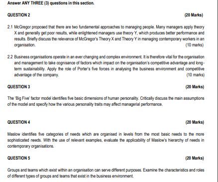 Answer ANY THREE (3) questions in this section.