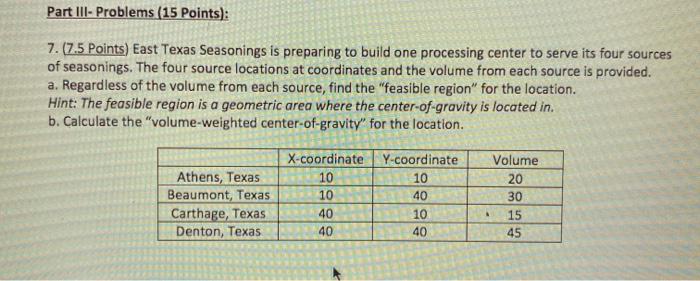 Part III- Problems (15 Points): 7. (7.5 points)