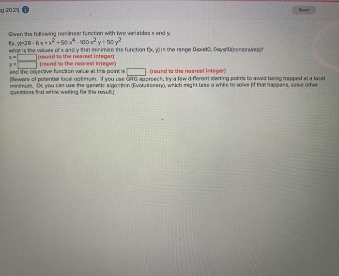 ag 2021) Saved Given the following nonlinear