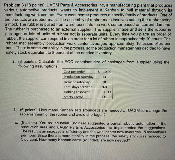 Problem 3 (18 points). UAGM Parts & Accessories