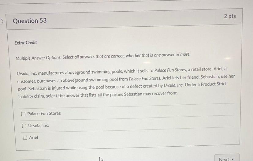 2 pts 3 Question 53 Extra-Credit Multiple Answer