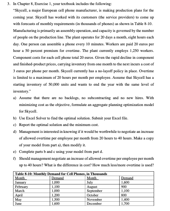 3. In Chapter 8, Exercise 1, your textbook