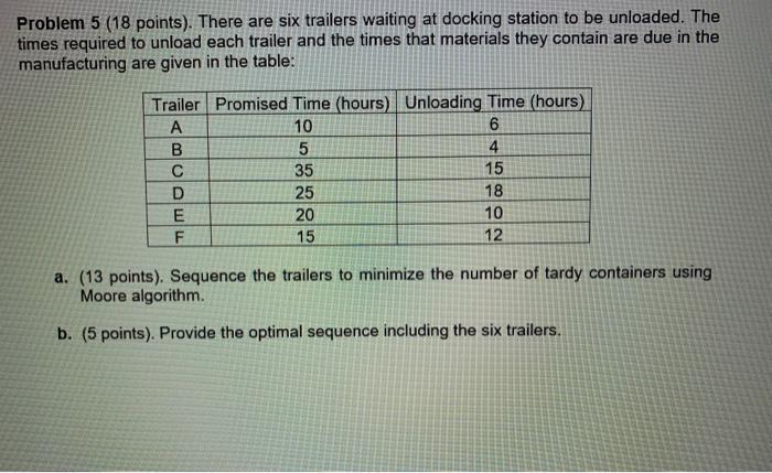 Problem 5 (18 points). There are six trailers