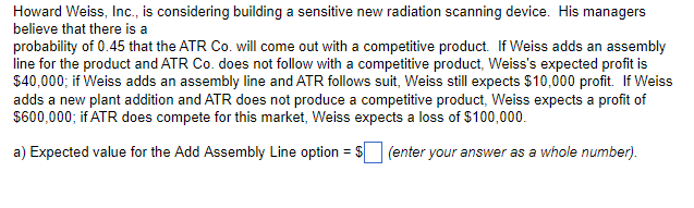 a) Expected value for the Add Assembly Line
