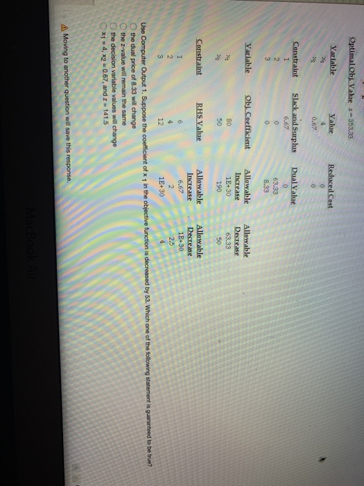 Q Question Completion Status: Computer Output Min