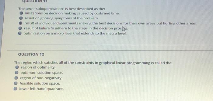 The term "suboptimization" is best described as