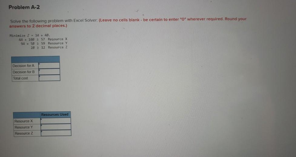 Problem A-2 Solve the following problem with