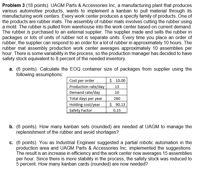 Problem 3 (18 points). UAGM Parts & Accessories
