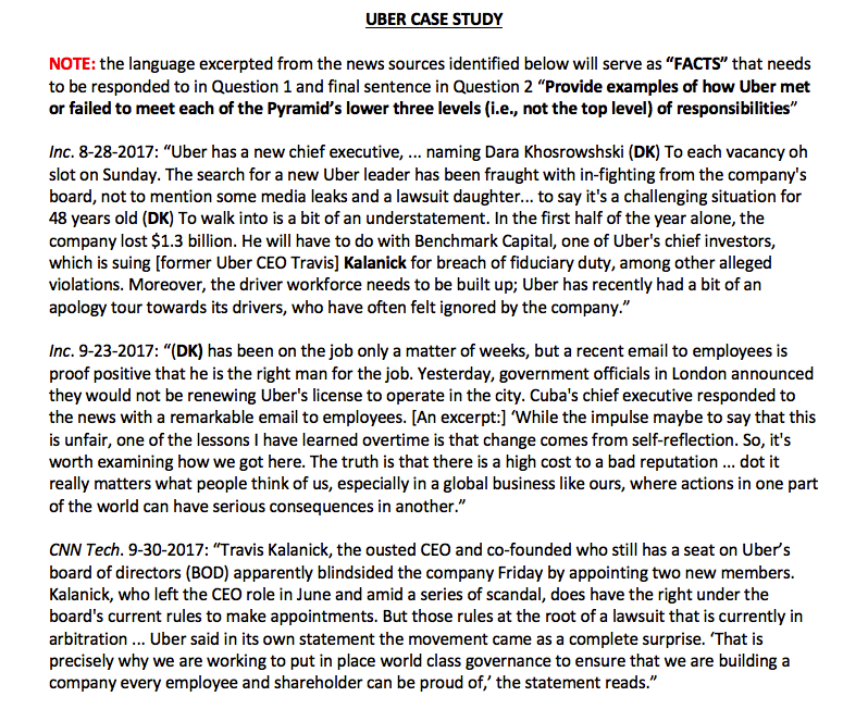 Using this Uber mini case study FACTS. Provide