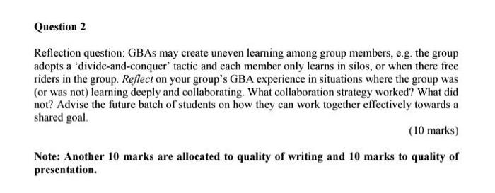 Reflection question: GBAs may create uneven