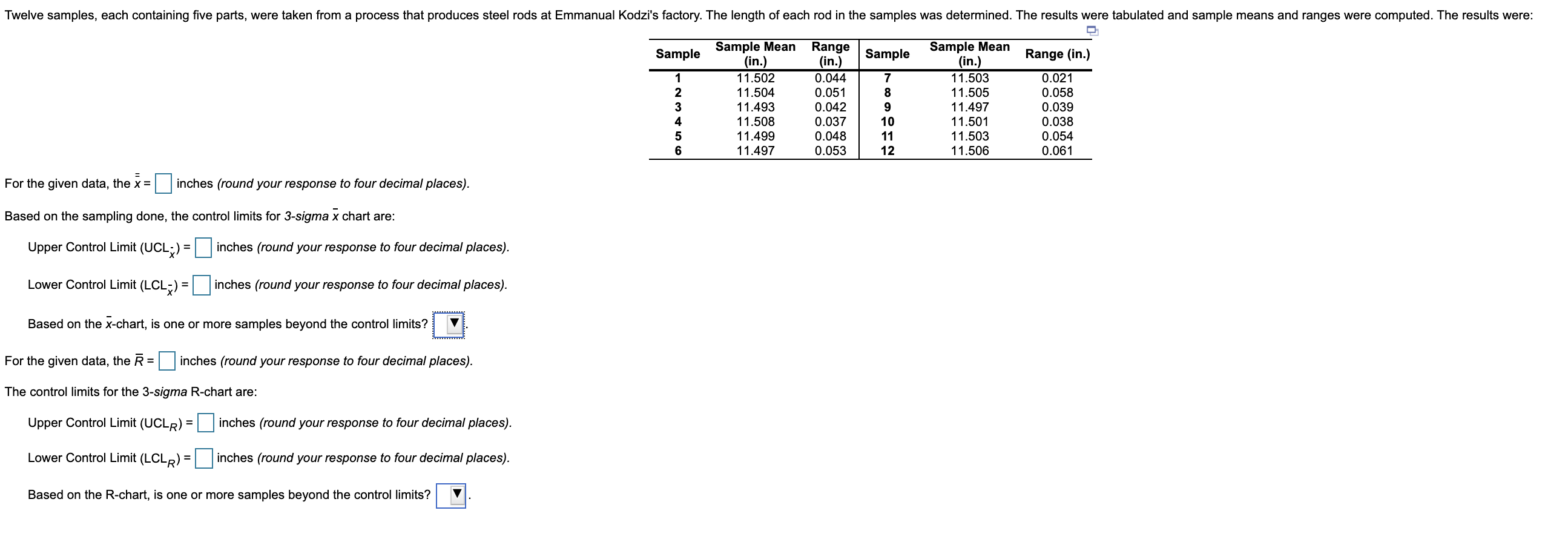 dBoth "based on X chart and R chart questions",