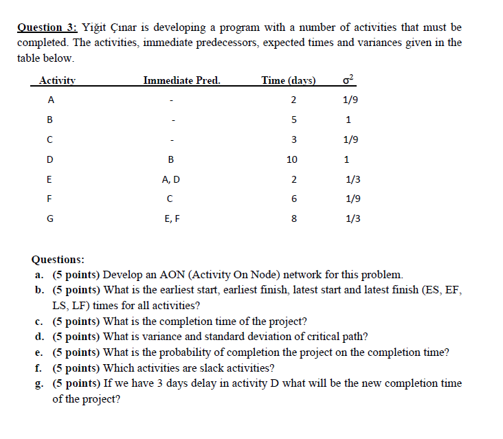 Question 3: Yiit nar is developing a program with