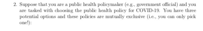 2. Suppose that you are a public health