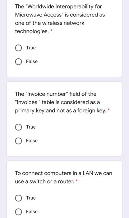please answer the 6 t or f without justifcation