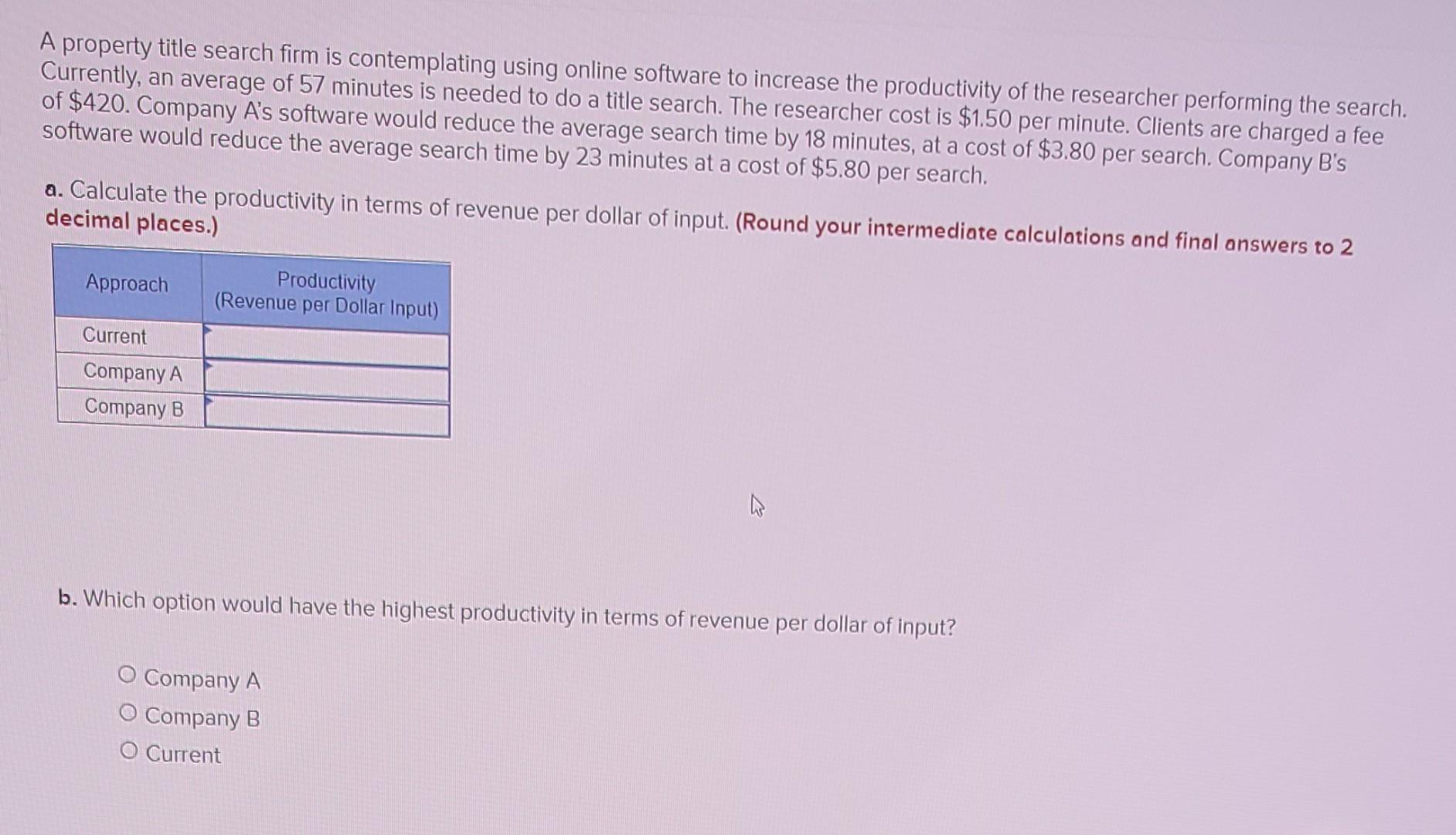 A property title search firm is contemplating