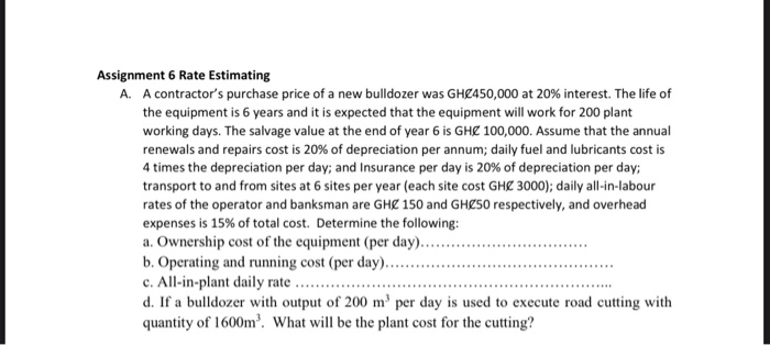 Assignment 6 Rate Estimating A. A contractor's