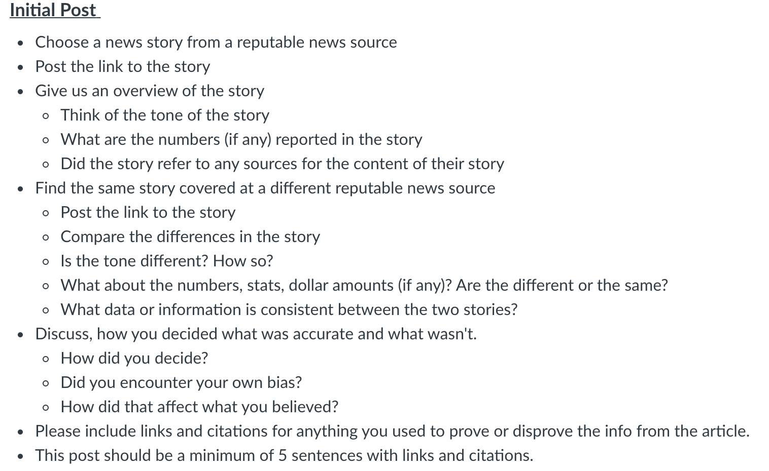 Initial Post Choose a news story from a reputable