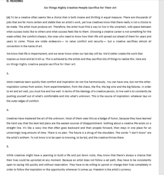 Lesson: Reading and Speaking English B. READING