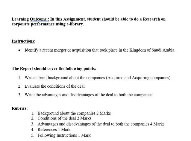 Learning Outcome : In this Assignment, student