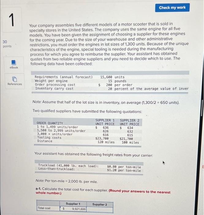 Check my work 1 30 points Your company assembles