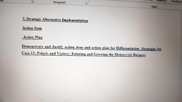 5. Strategic Alternative Implementation Action