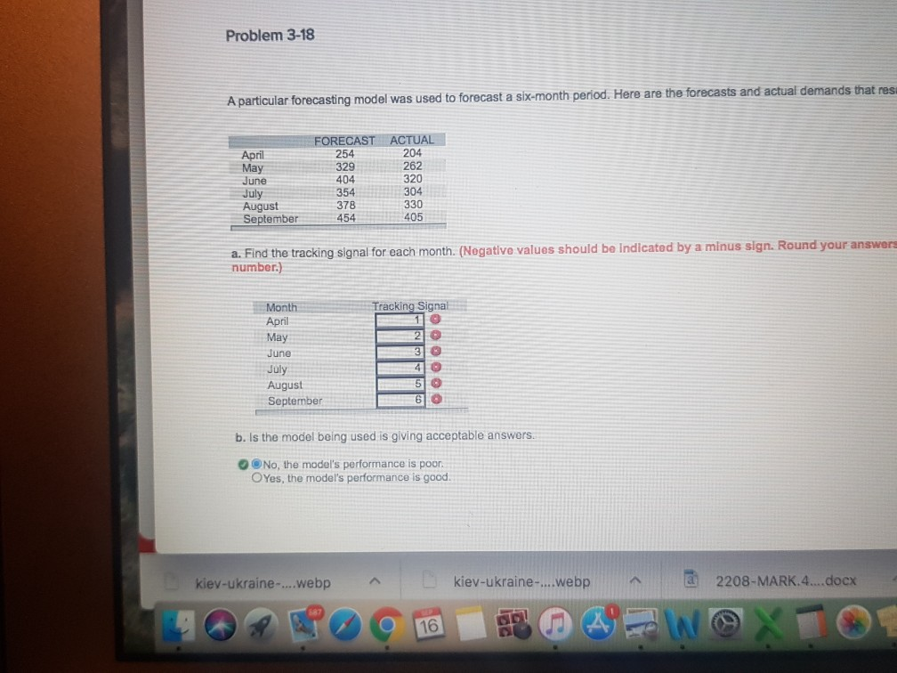 Problem 3-18 A particular forecasting model was