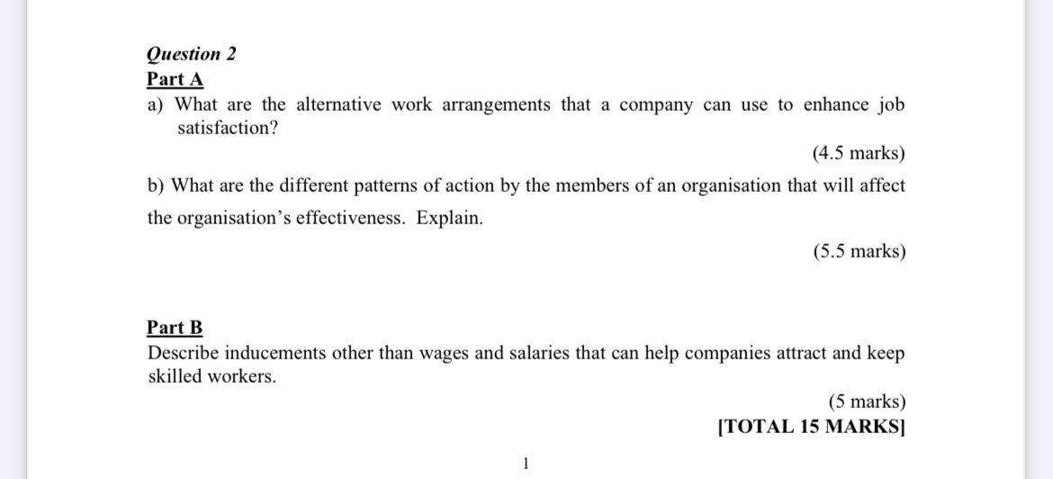 Question 2 Part A a) What are the alternative