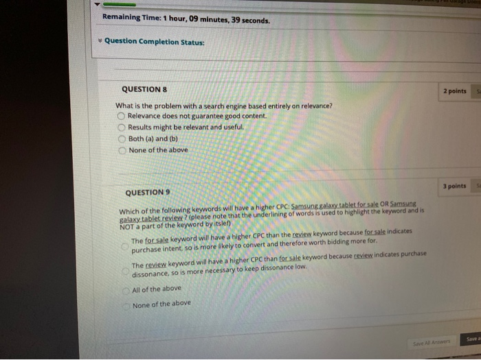 Remaining Time: 1 hour, 09 minutes, 39 seconds.
