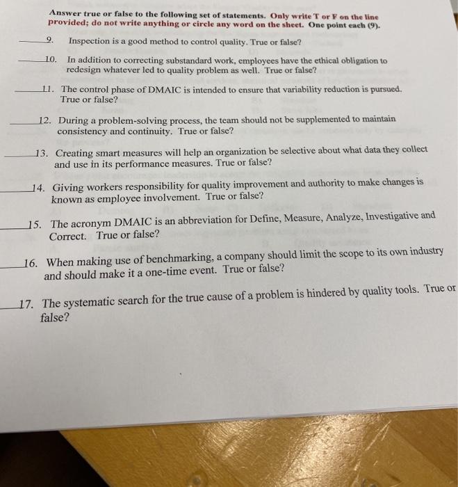 9. 10. Answer true or false to the following set