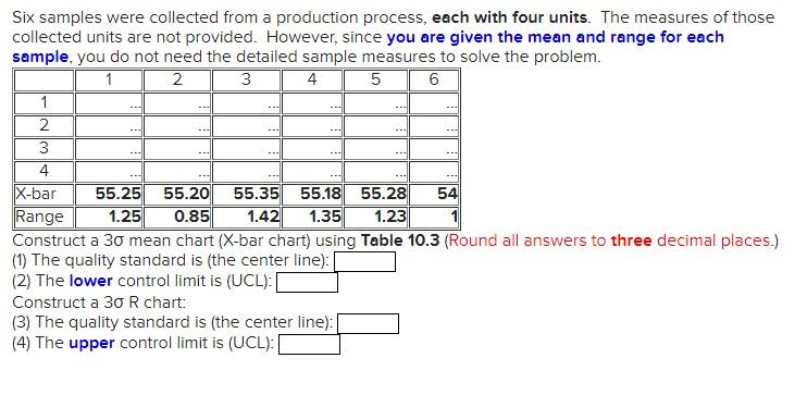 2 - Six samples were collected from a production