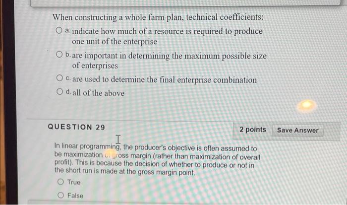 When constructing a whole farm plan, technical