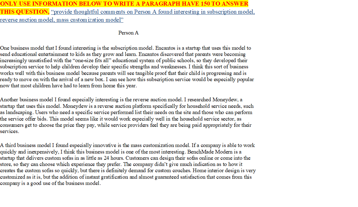 ONLY USE INFORMATION BELOW TO WRITE A PARAGRAPH