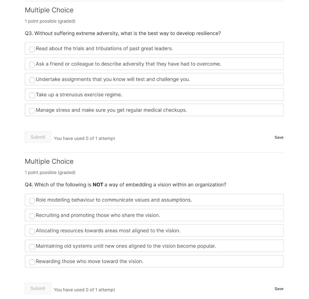 Select the one correct answer for the following
