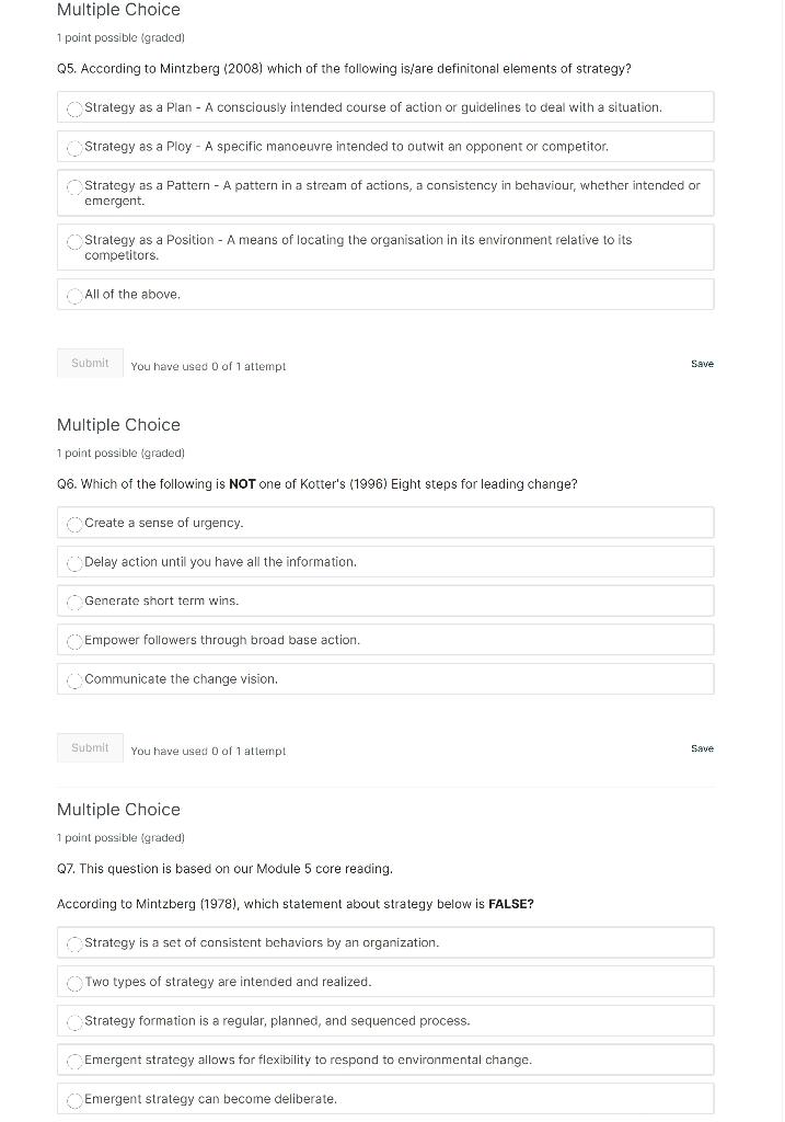 Select the one correct answer for the following