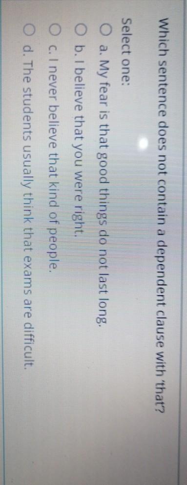 Which sentence does not contain a dependent