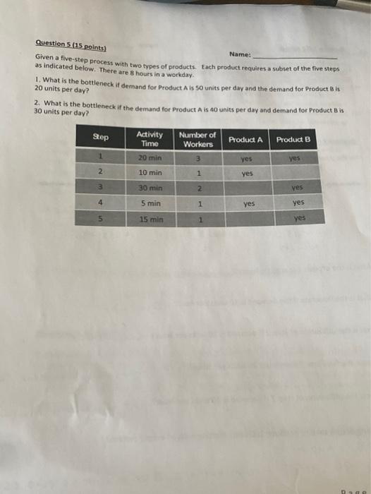Name: Question 5 (25 points) as indicated below.