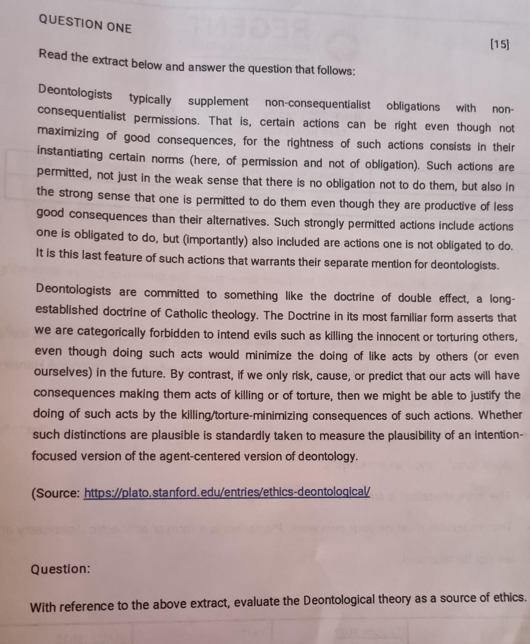 QUESTION ONE [15] Read the extract below and